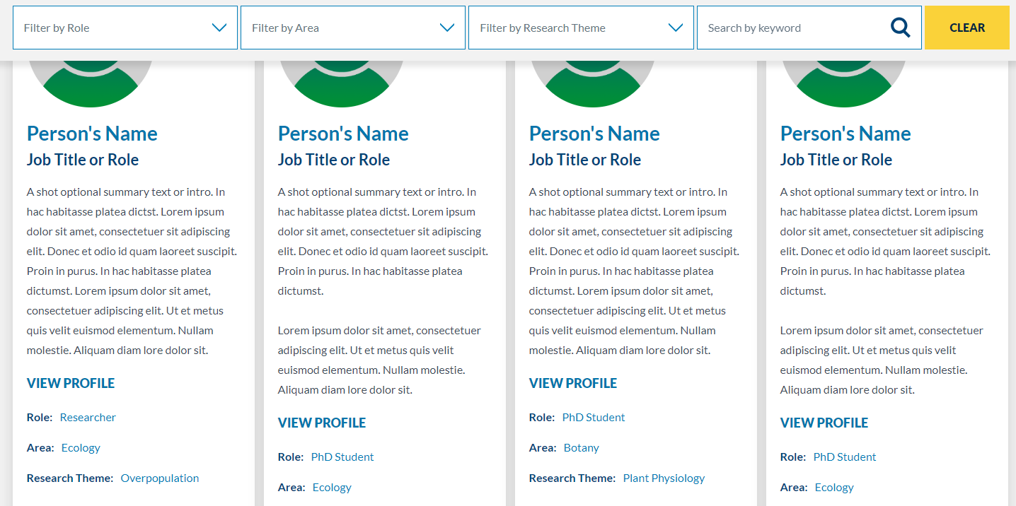 Staff profiles with filters enabled